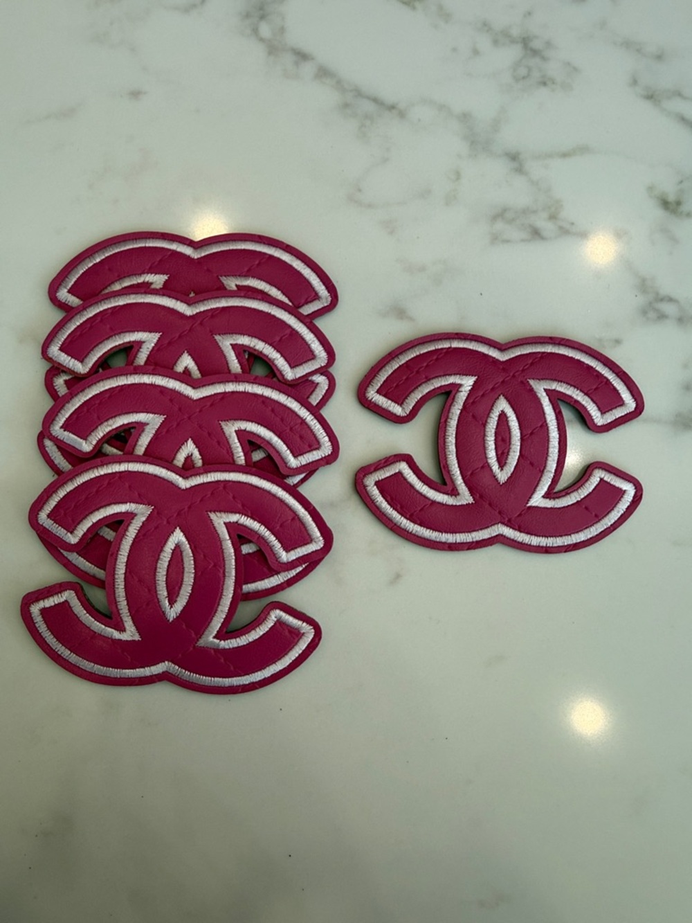 Pink and White Leather Iron on
